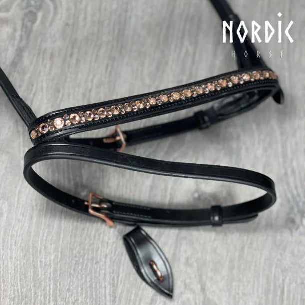 Nordic Horse, Englisch-kombinierter Nasenriemen, All Back/Weiß/Rosegold