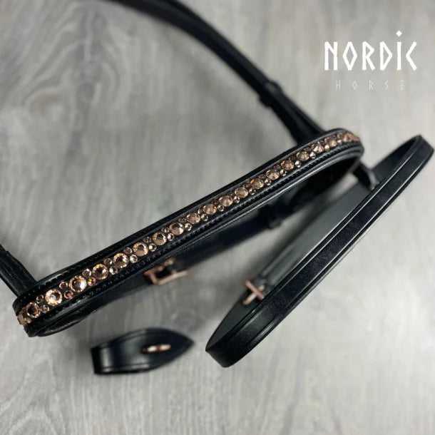 Nordic Horse, Englisch-kombinierter Nasenriemen, All Back/Weiß/Rosegold