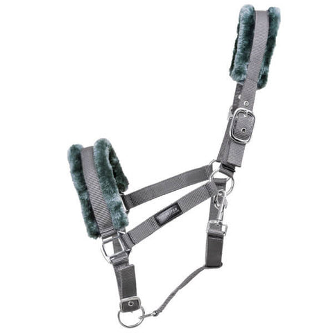 Top Reiter Halfter-Set "SOFT LINE" mit Plüsch und 2m Strick, grau/grün