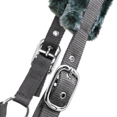 Top Reiter Halfter-Set "SOFT LINE" mit Plüsch und 2m Strick, grau/grün