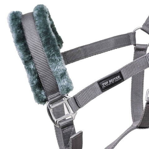 Top Reiter Halfter-Set "SOFT LINE" mit Plüsch und 2m Strick, grau/grün