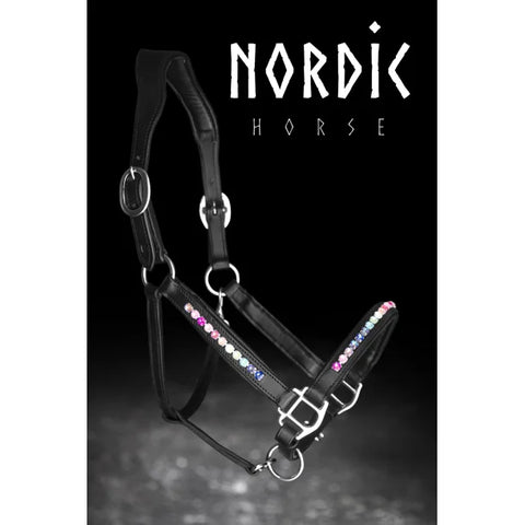 Nordic Horse leather halter with rainbow stones