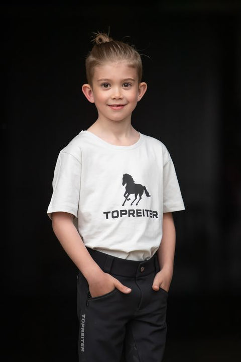 Top Reiter T-Shirt Hestur Kinder, Greige