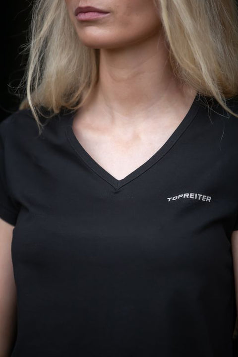 Top Reiter Basic T-Shirt, V-Ausschnitt, black